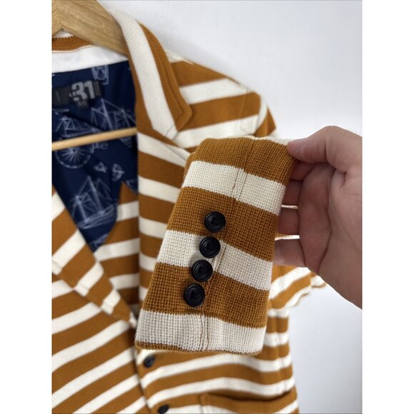 Le 31 Nautical Stripe Knit Cotton Blazer Brown White Men Small Cardigan Preppy - Picture 2 of 8